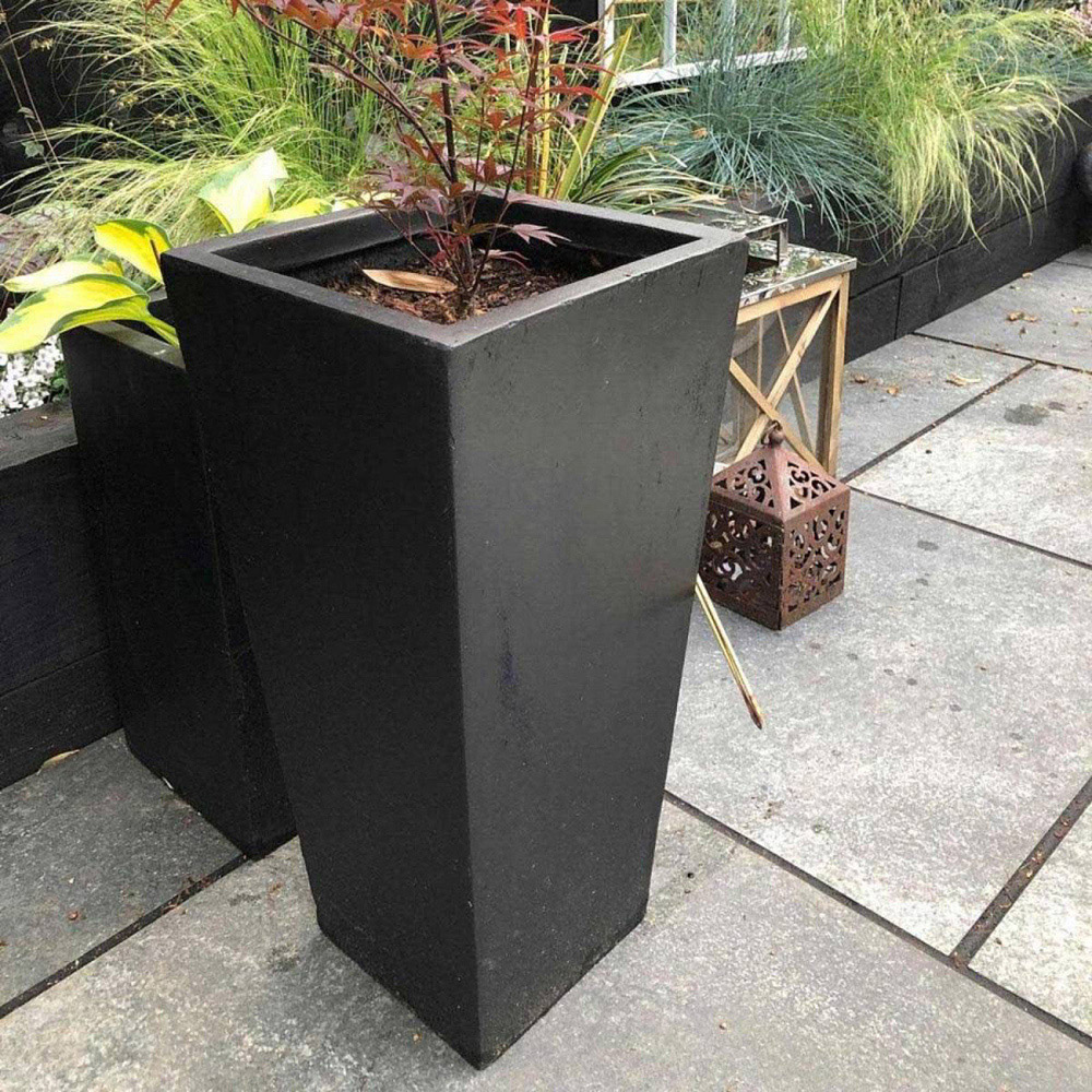 wilko Black Light Concrete Fibrestone Tapered Shape Outdoor Plant Pot 50.5cm Image 4