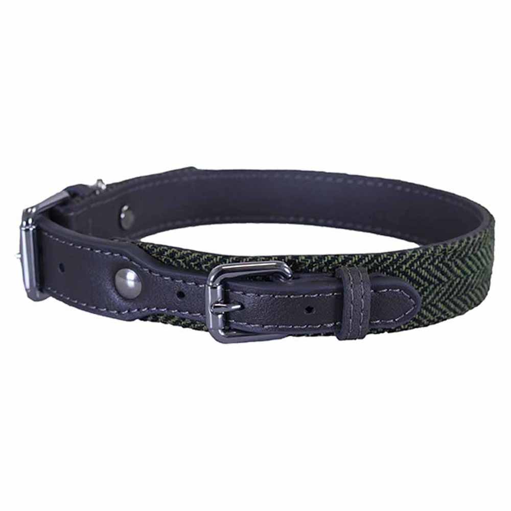 Rosewood Forest Herringbone Grey Leather Collar 12-16in Image 1