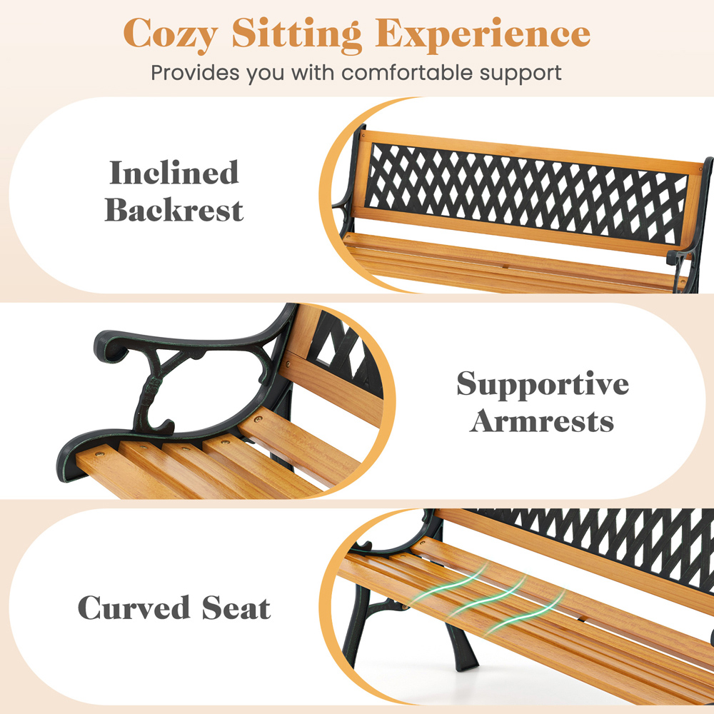 Costway 3 Seater Patio Garden Bench with Curved Armrests Image 7