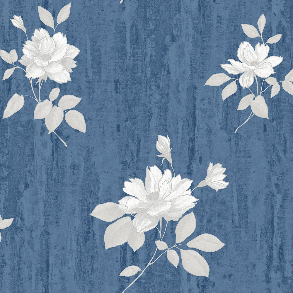 Muriva Darcy James Oleana Floral Blue Wallpaper Image 1