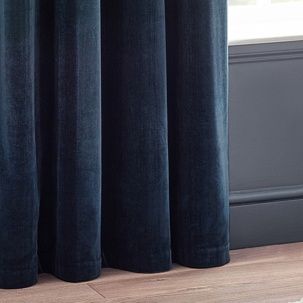 Yard Navy Heavy Chenille Velvet Eyelet Curtain 168 x 137cm Image 4