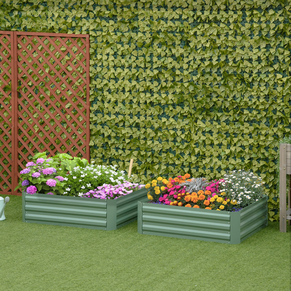 Outsunny Green Galvanised Steel Easy Setup Raised Garden Bed Planter 2 Pack Image 2