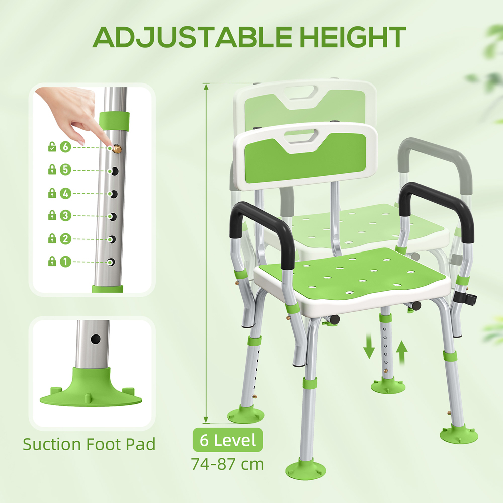 HOMCOM Green Aluminium Height Adjustable Padded Shower Stool Image 7