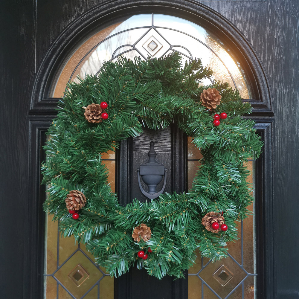 Premier Christmas Wreath with Festive Berry and Pinecones 50cm Image 8