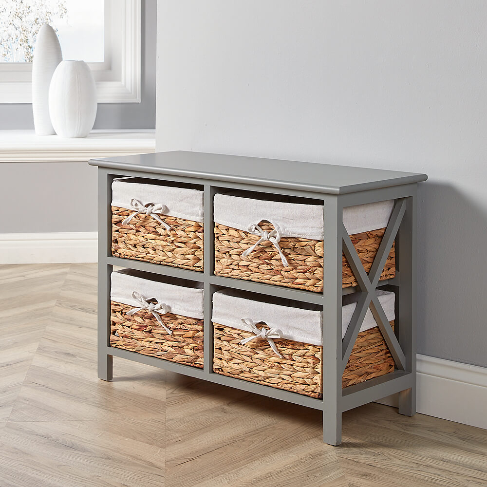 Home Source Dartmouth 4 Basket Drawer Grey Wooden Cabinet Image 6