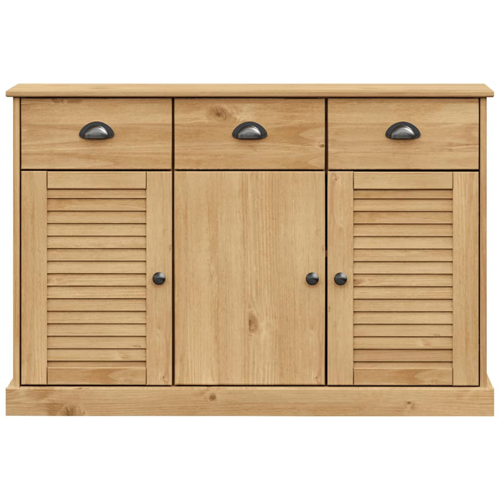 vidaXL Vigo 3 Door 3 Drawer Brown Solid Pine Wood Sideboard Image 5