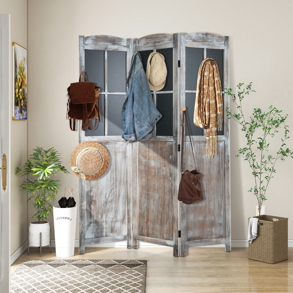 Costway 3 Panel Rustic Brown Vintage Foldable Room Divider Image 5