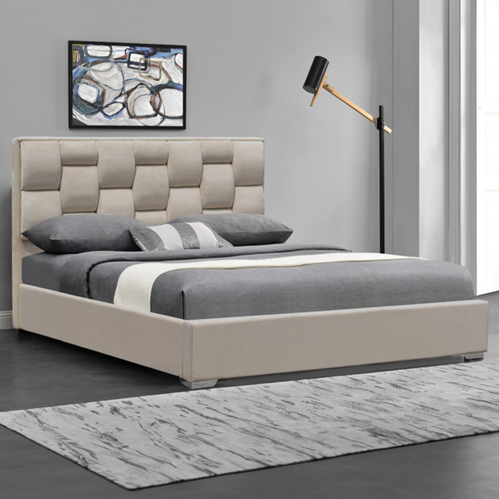 Brooklyn Double Cream Plush Velvet Weaved Headboard Bed Frame Image 1