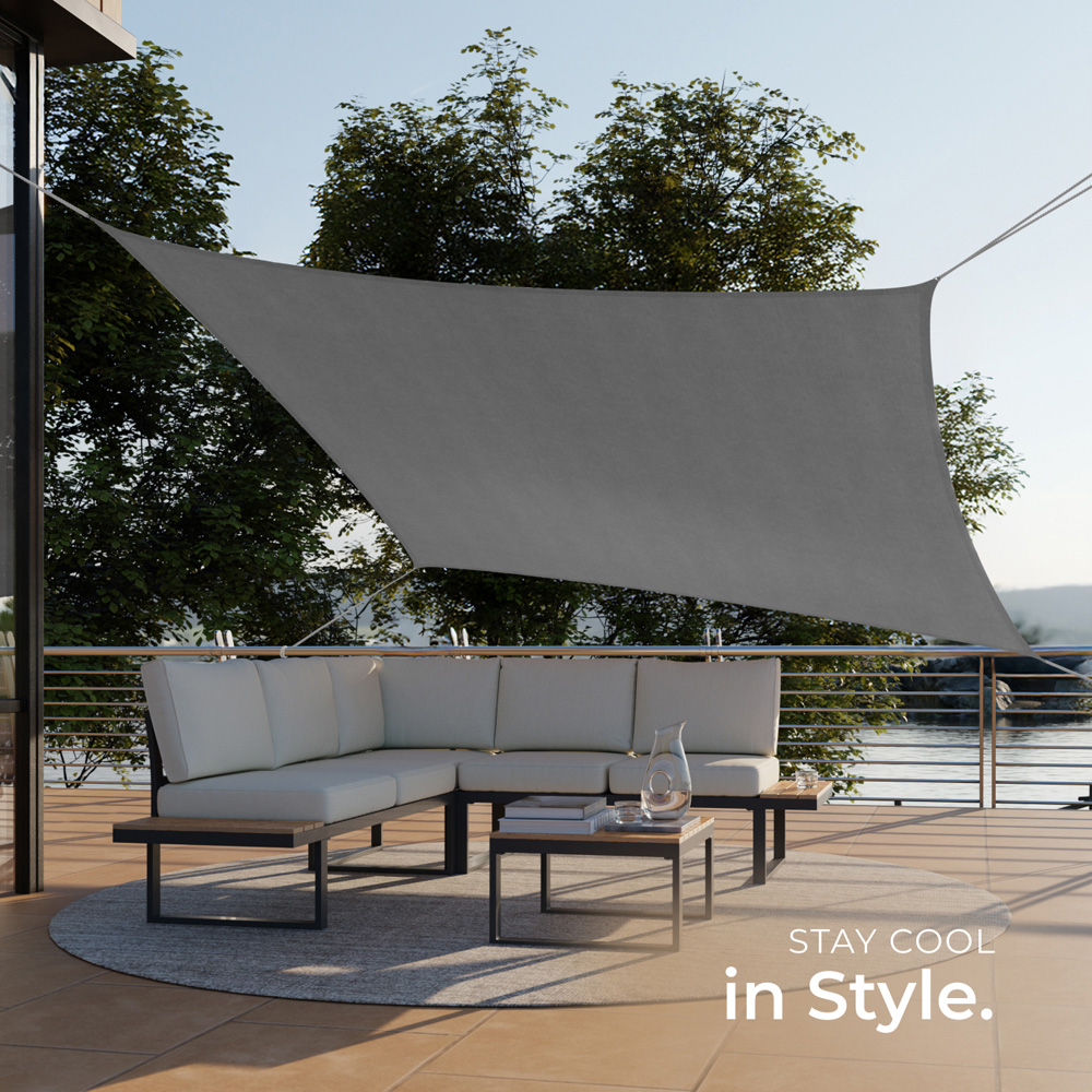 tectake Sonny Grey Water-Resistant Sun Shade Sail 200 x 400cm Image 7