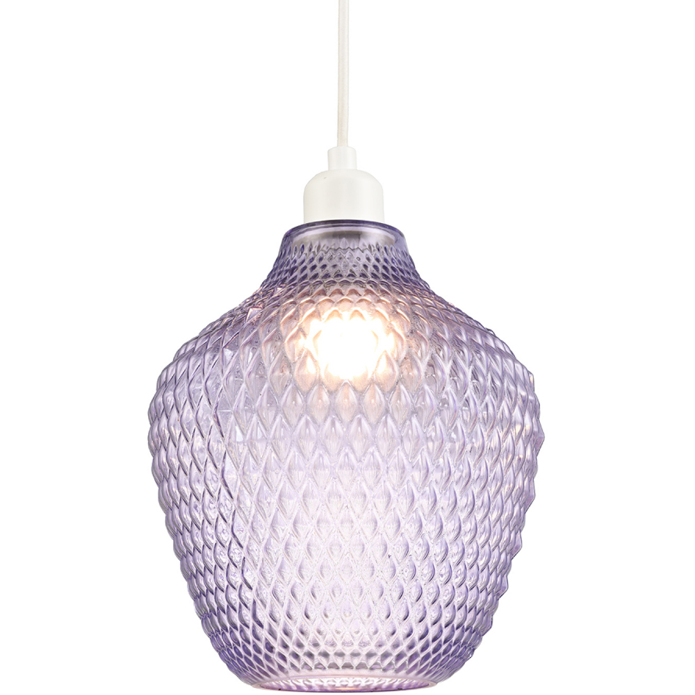 Happy Homewares Soft Lilac and Purple Curvy Diamond Etched Glass Pendant Shade Image 3