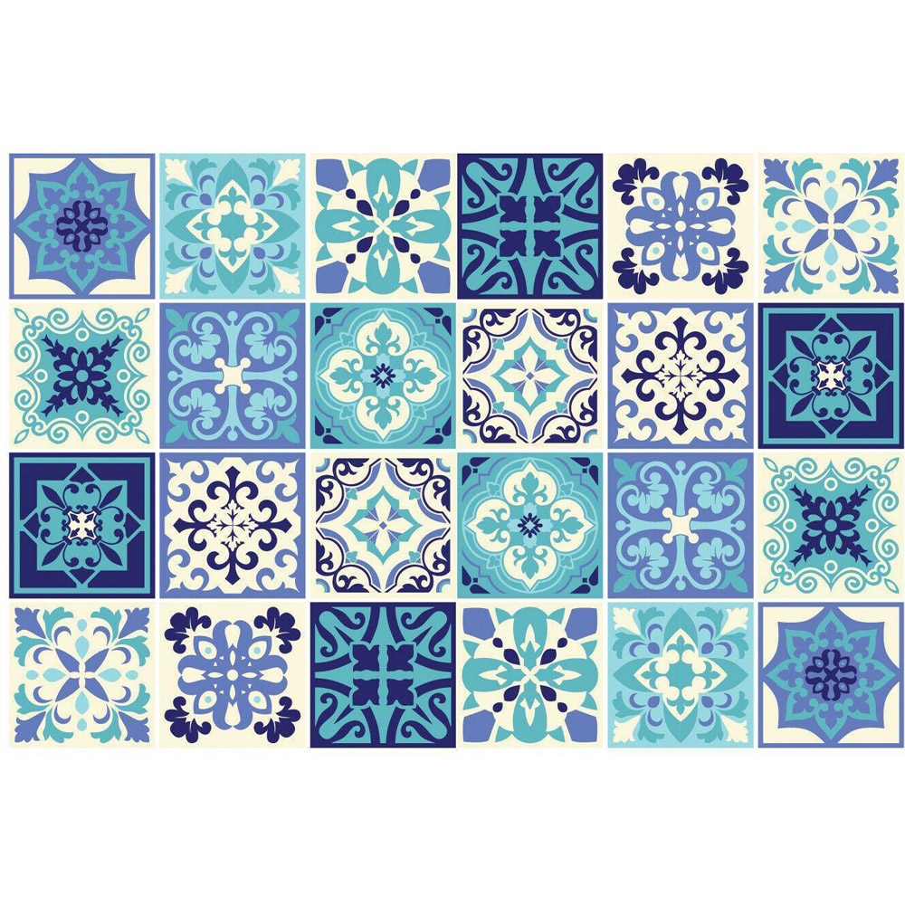 Walplus Daliah Blue Turquoise Mediterranean Tile Sticker 24 Pack Image 2