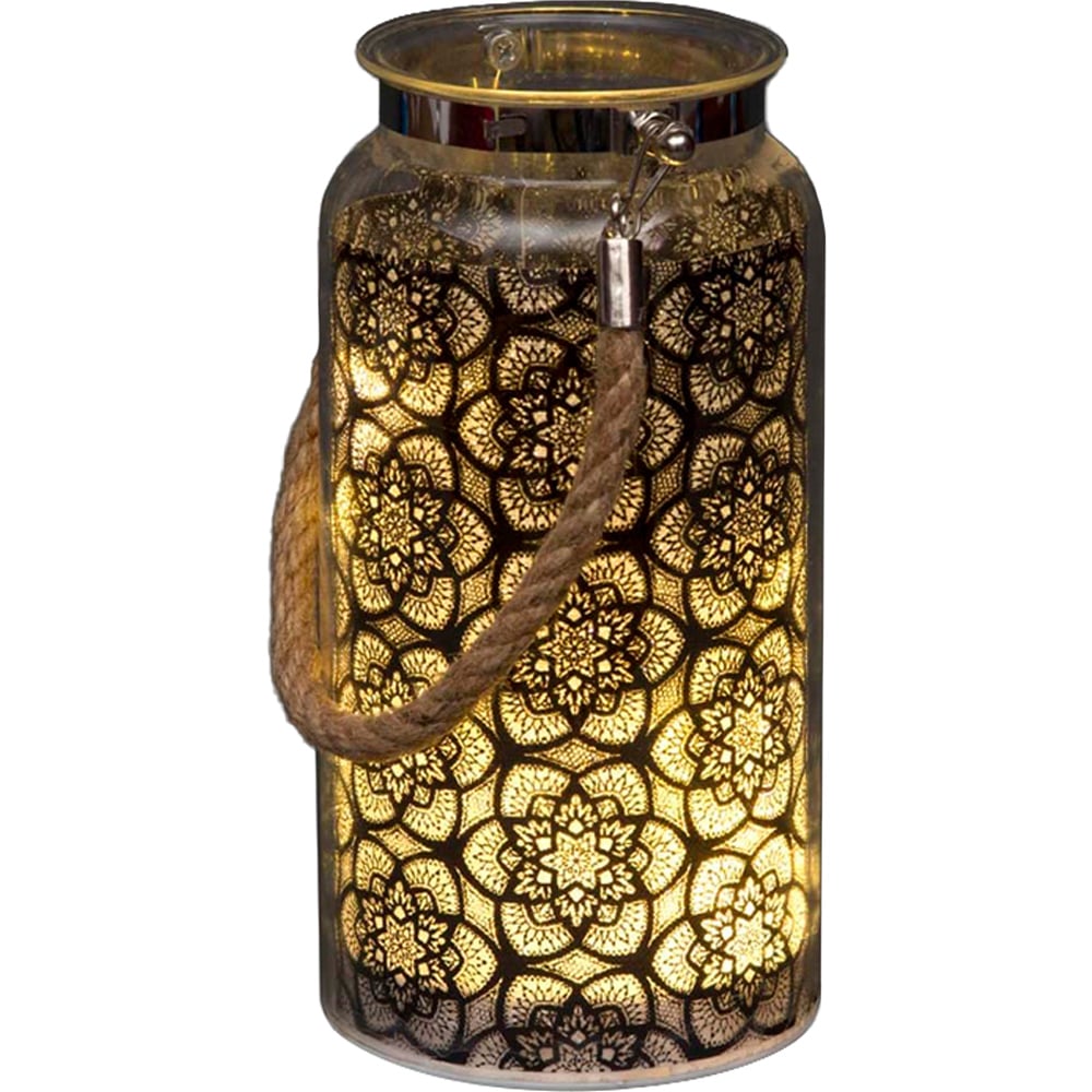 Shatchi Black Flowers Decorated Christmas Jar Lantern 20cm Image 2