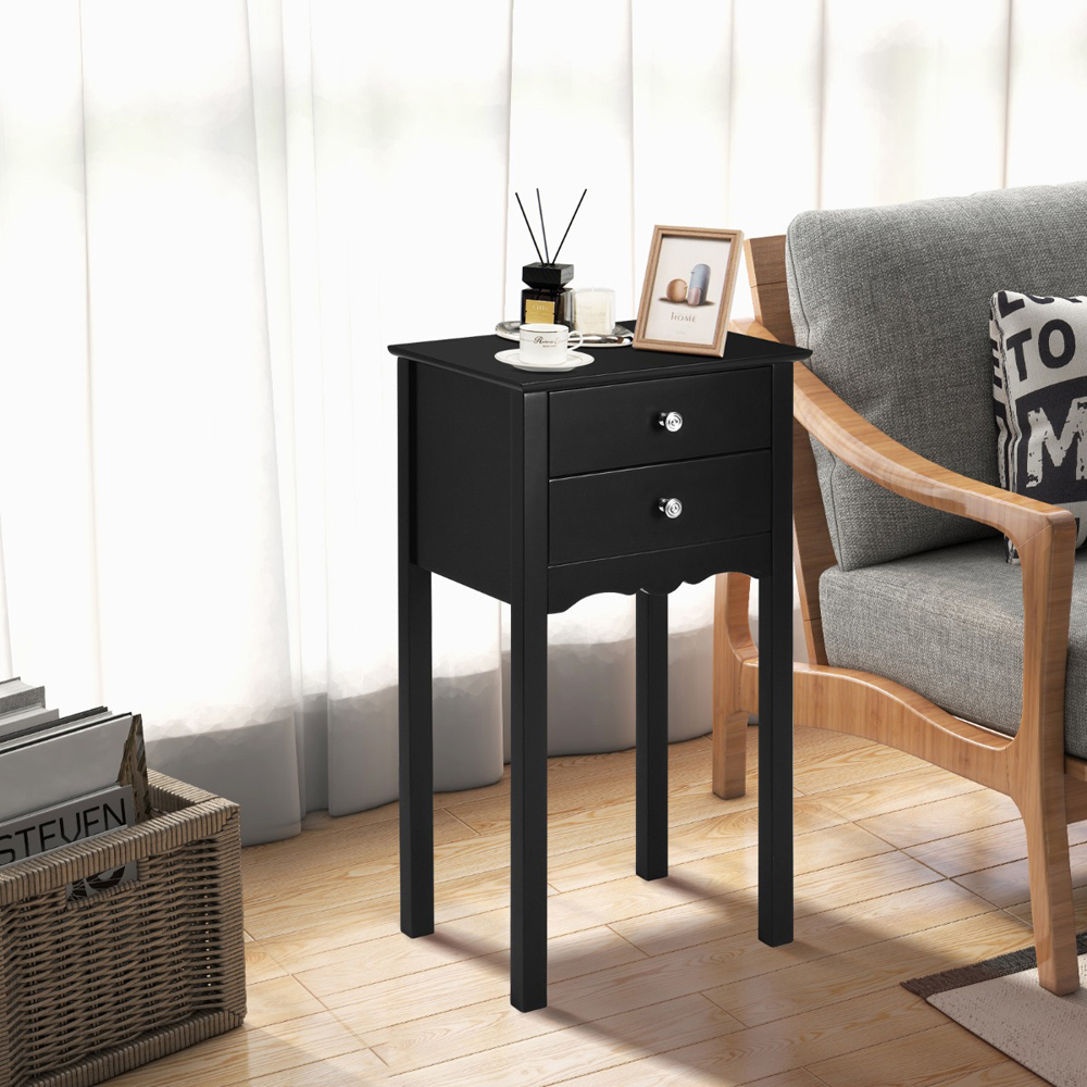 Costway 2 Drawer Black Side Table Image 4