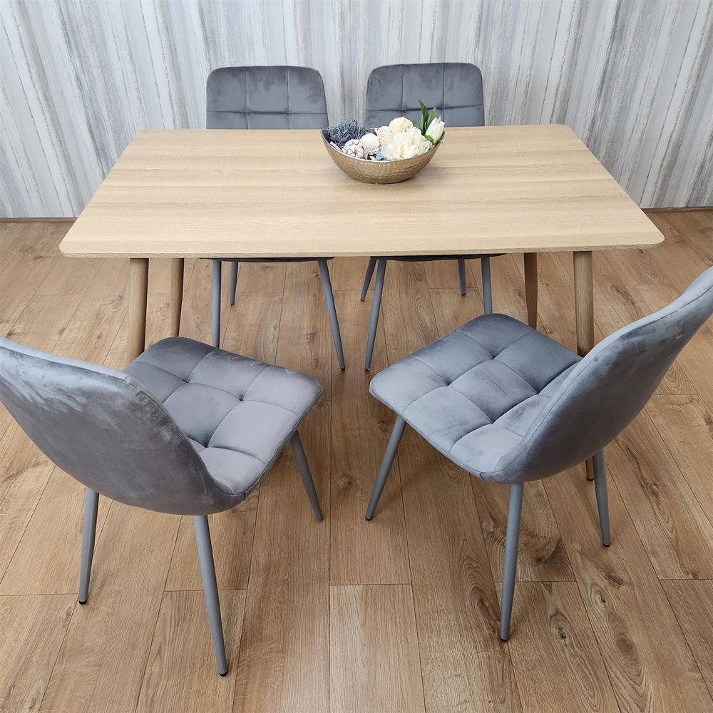 Portland 4 Seater Velvet Dining Set Wood Effect and Grey Image 5