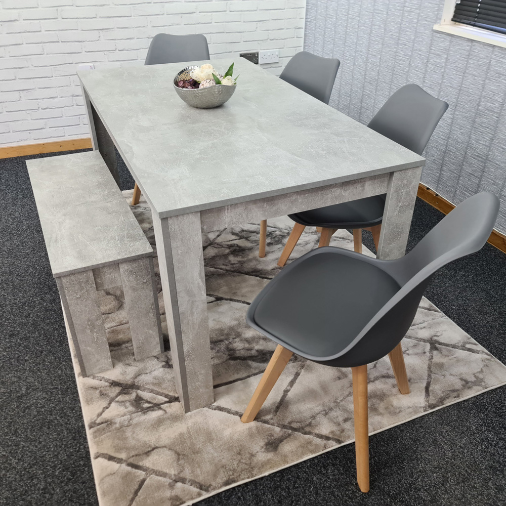Portland Plastic Leather 6 Seater Dining Set with Bench Stone Grey and Grey Image 4