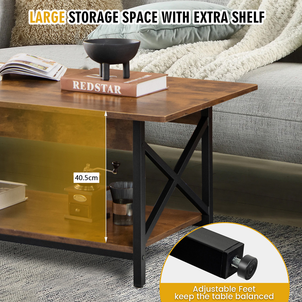 Costway Single Shelf Rustic Brown Industrial Style Coffee Table Image 4
