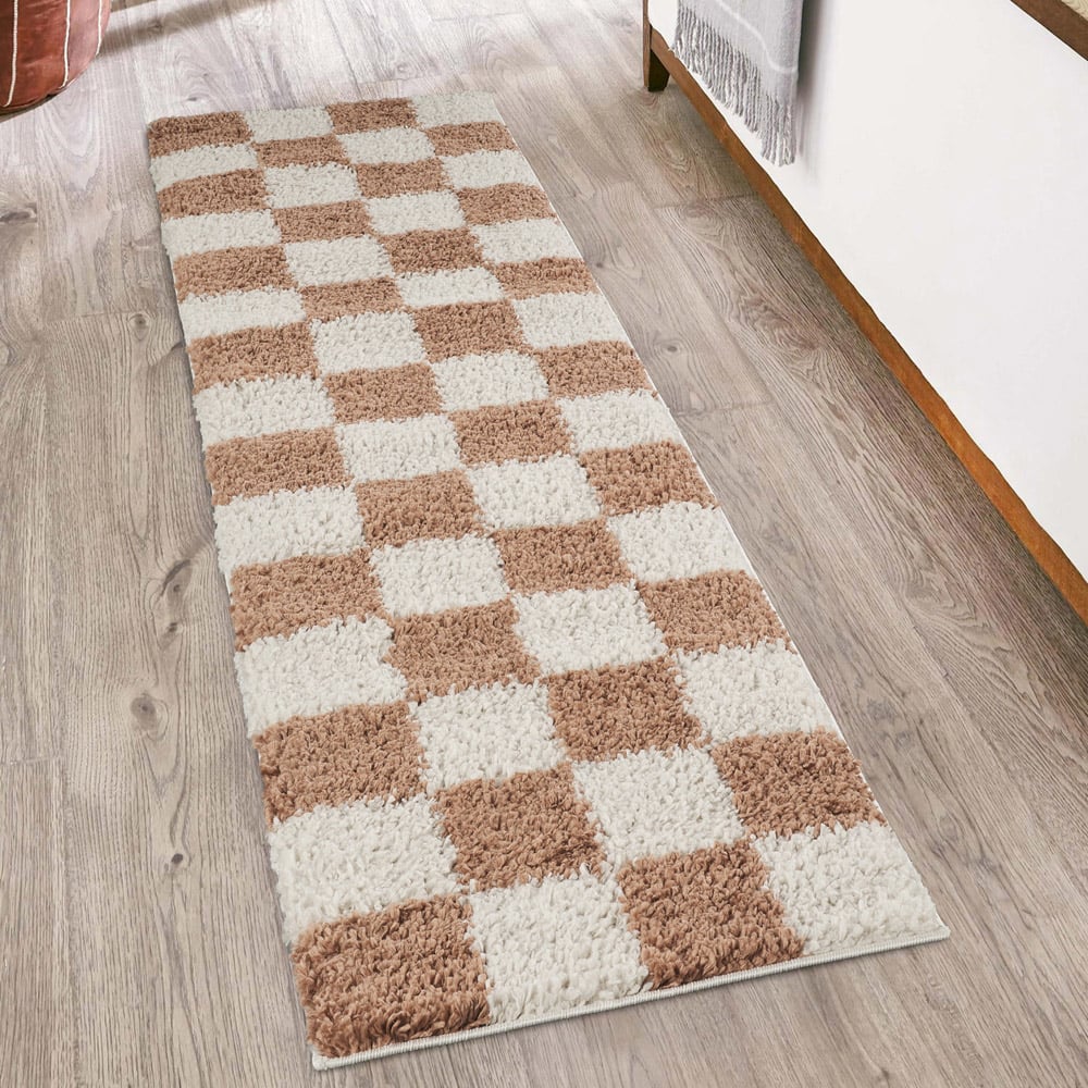 Desire Rugs Chester Terracotta Shaggy Checkered Rug 60 x 220cm Image 2