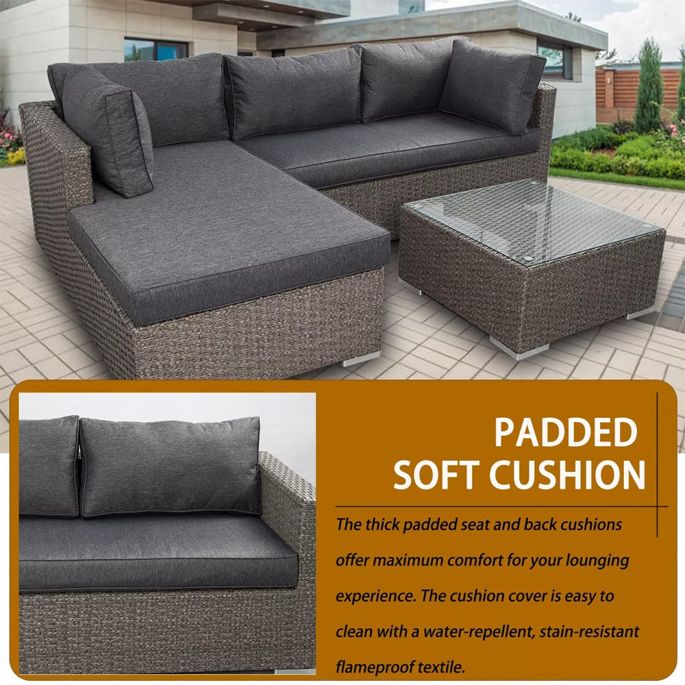 Furniture One 3 Seater Grey Rattan L Shape Corner Sofa Set Image 8