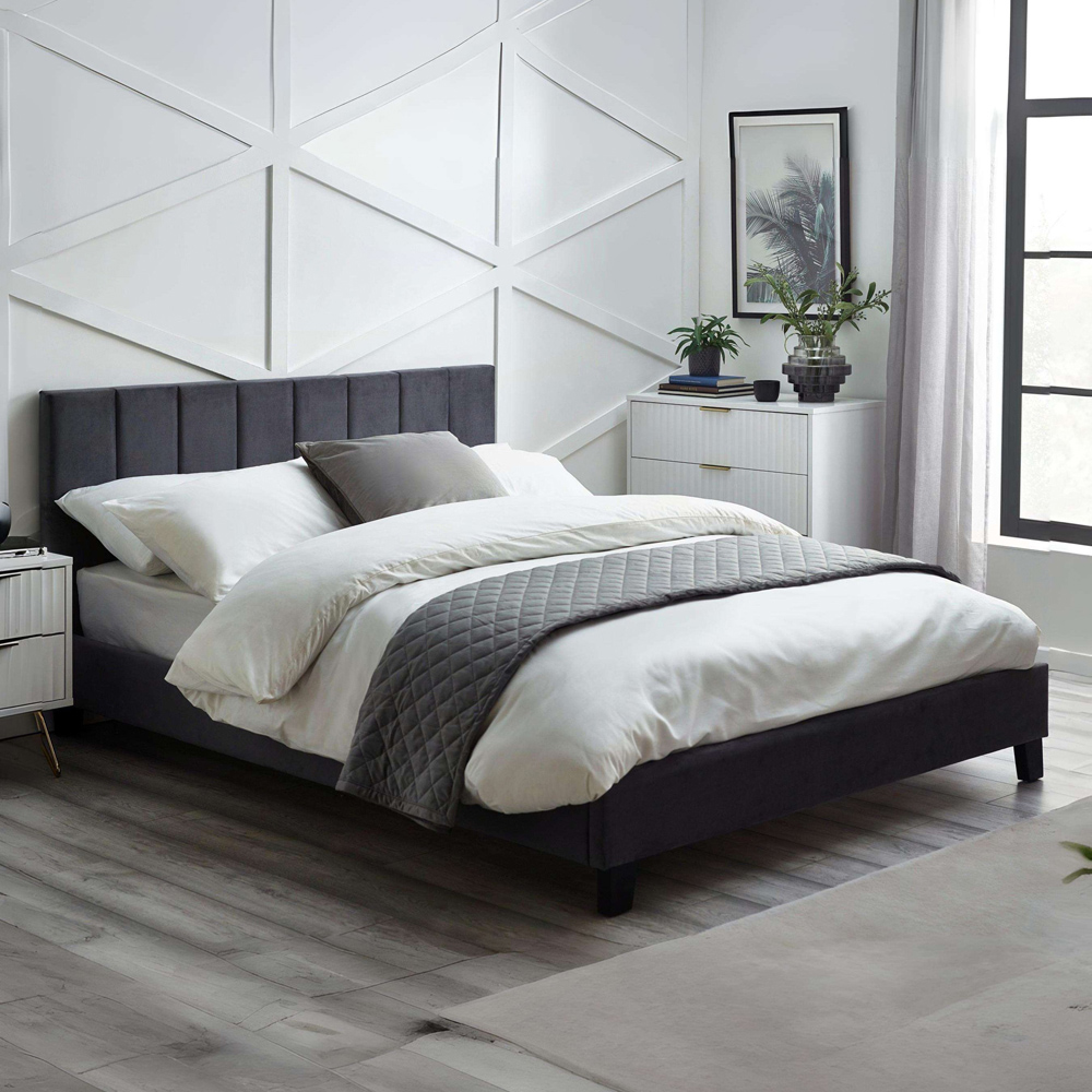 Julian Bowen Rosa Small Double Grey Velvet Upholstered Bed Image 1