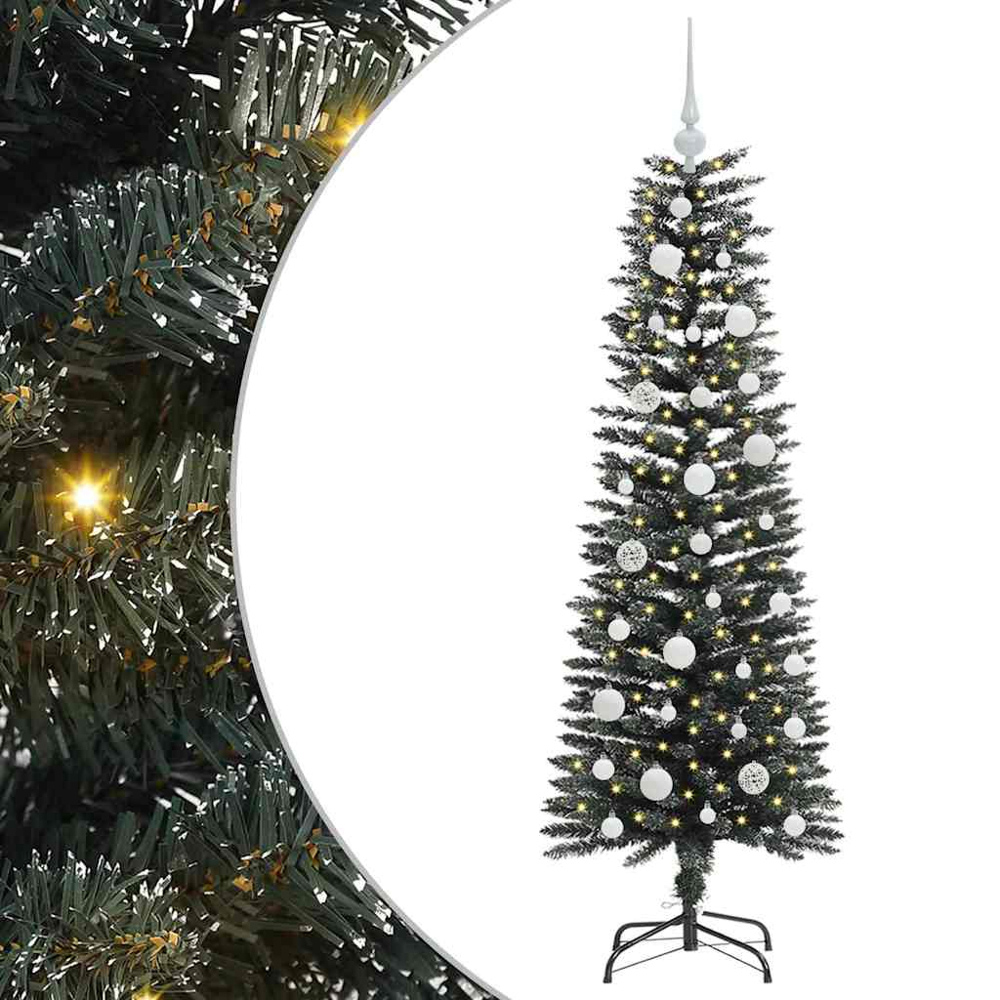 vidaXL Pre-Lit White Baubles Green Artificial Christmas Tree 4ft Image 2
