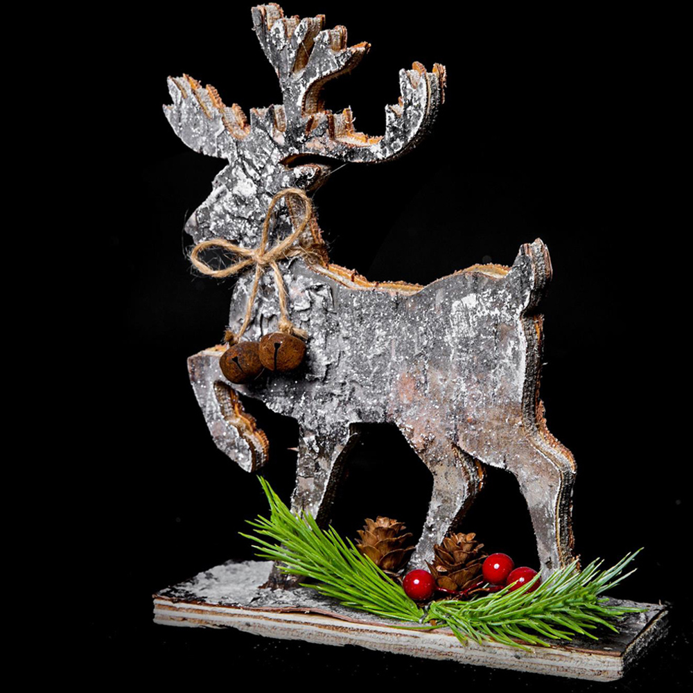 Shatchi Reindeer Birch Bark Wooden Christmas Decoration 20cm Image 3