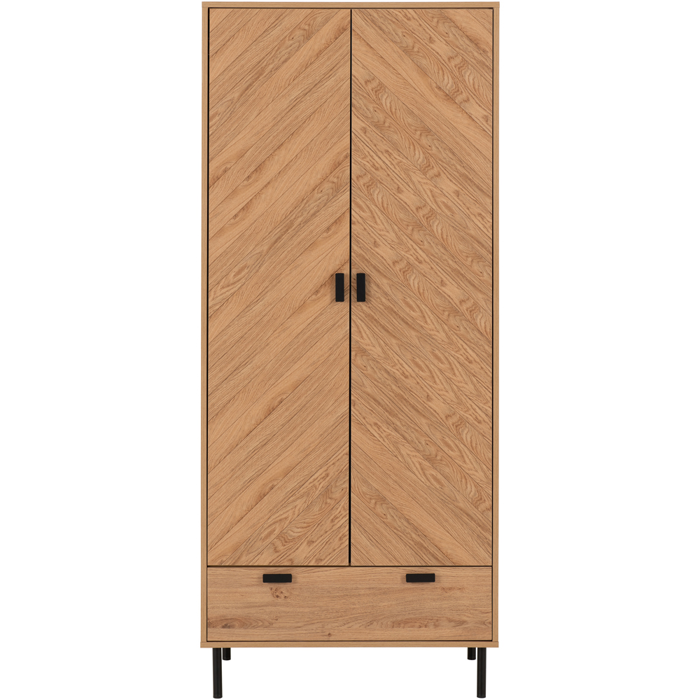 Seconique Leon 2 Door Single Drawer Medium Oak Effect Wardrobe Image 3