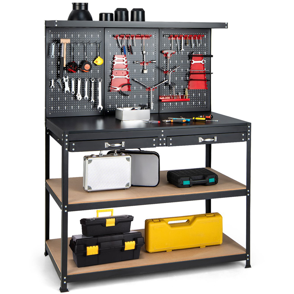 Costway 2 Drawer 2 Shelf Black Multipurpose Garage Worktable Image 3