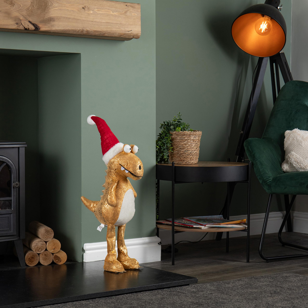 Samuel Alexander Standing Gold Plush Santa-Saurus Dino with Santa Hat Christmas Decoration 70cm Image 3