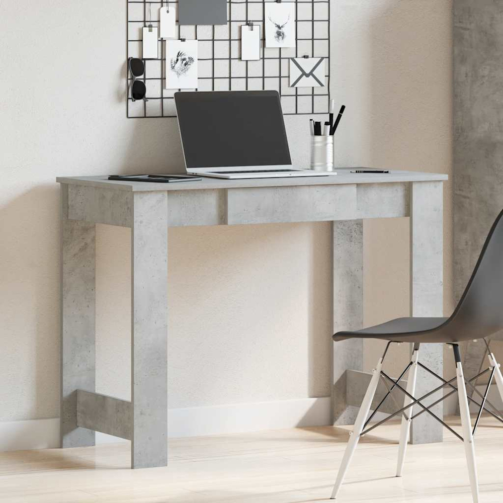 vidaXL Single Drawer Computer Desk Concrete Grey Image 8
