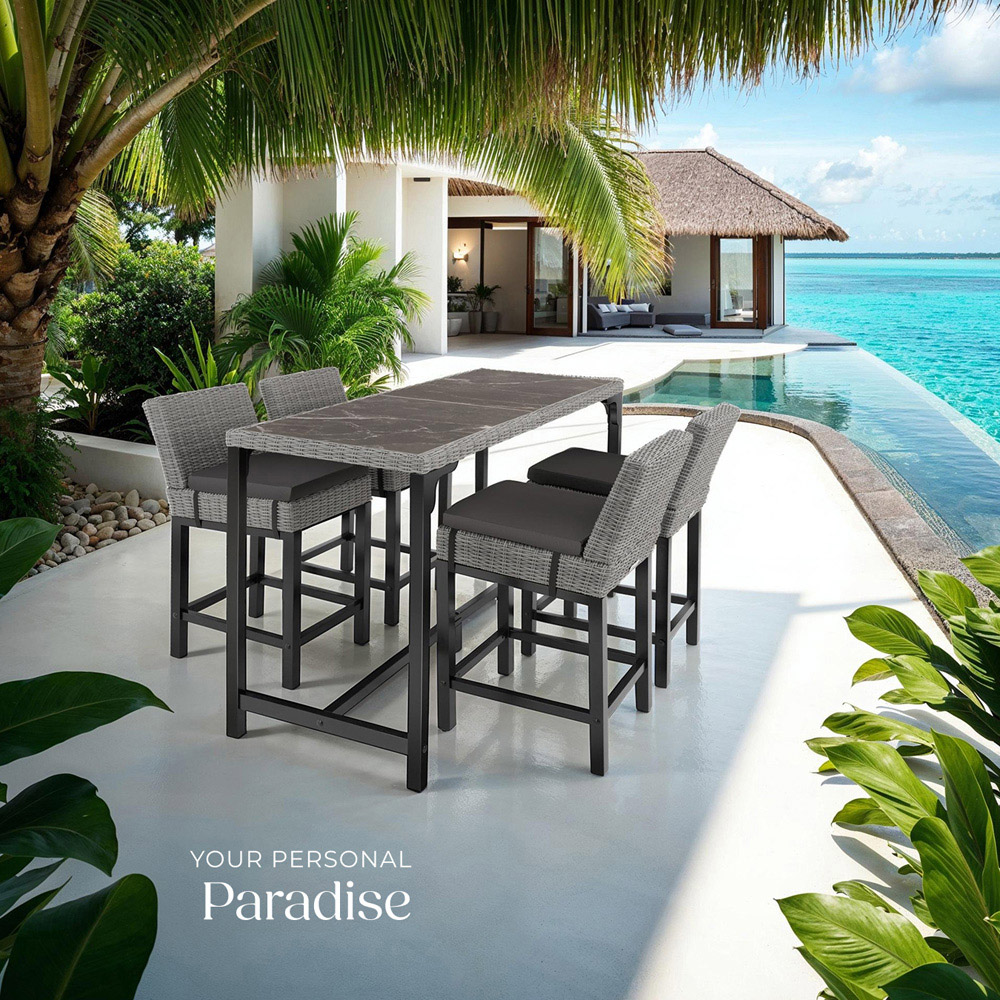 tectake Lovas Latina 4 Seater Poly Rattan Garden Bar Dining Table Grey Image 8