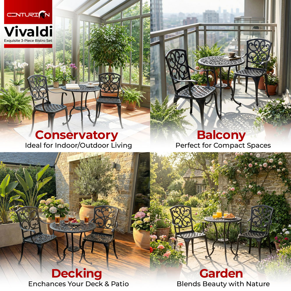 Centurion Vivaldi 2 Seater Black Aluminium Garden Bistro Set Image 3