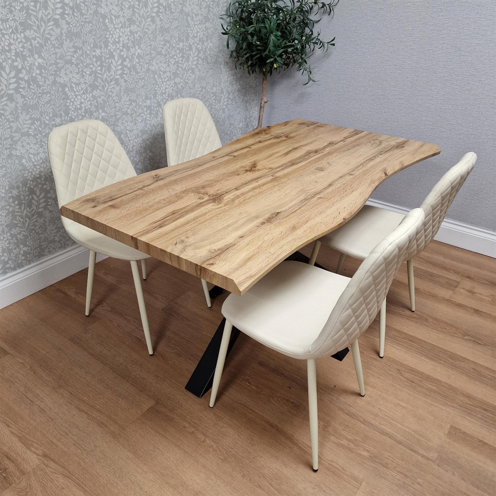 Portland 4 Seater Gem Pattern Faux Leather Wooden Tabletop Dining Set Cream Image 2
