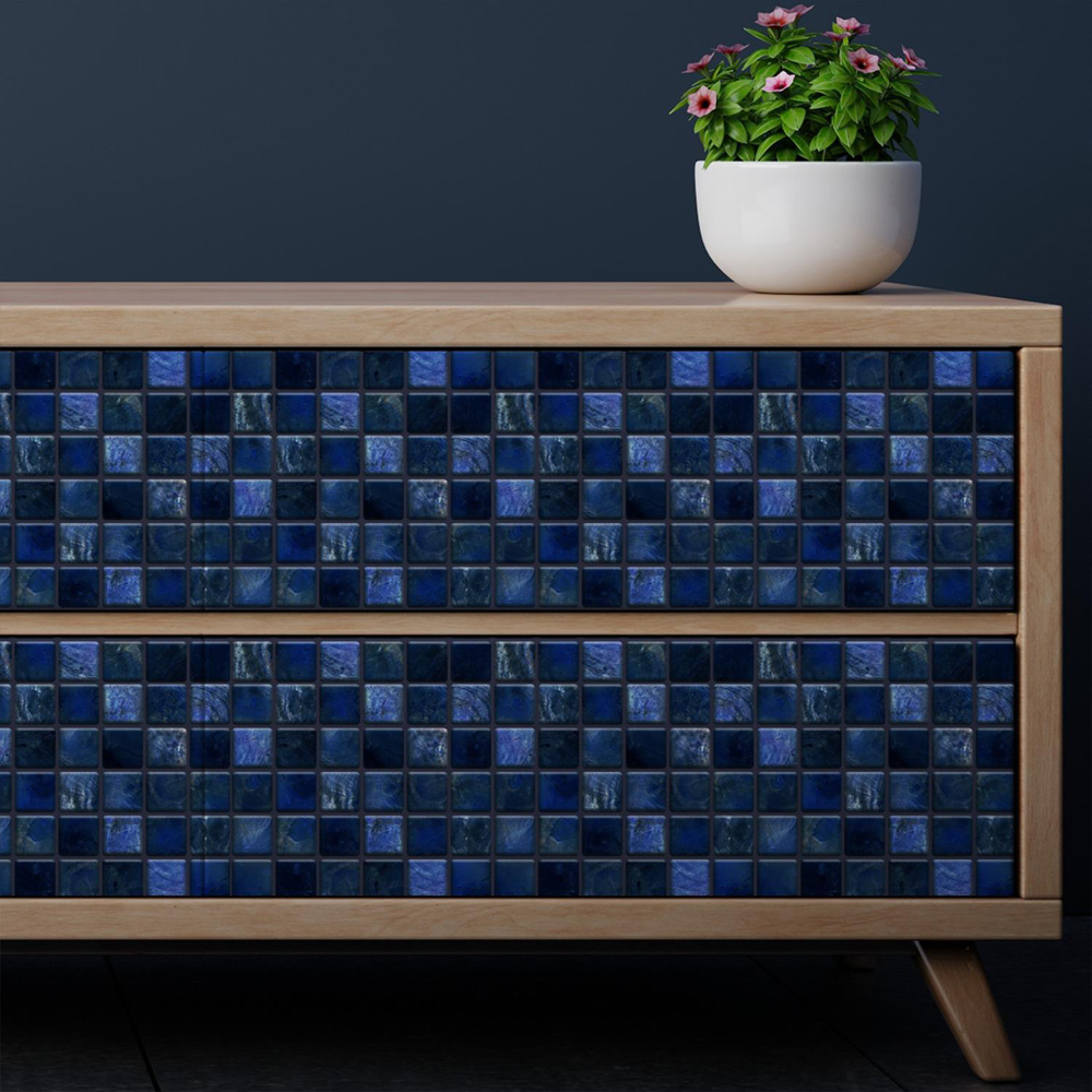 Walplus Pearl Noir Blue Jewel Mosaic Self Adhesive Tile Sticker 24 Pack Image 2