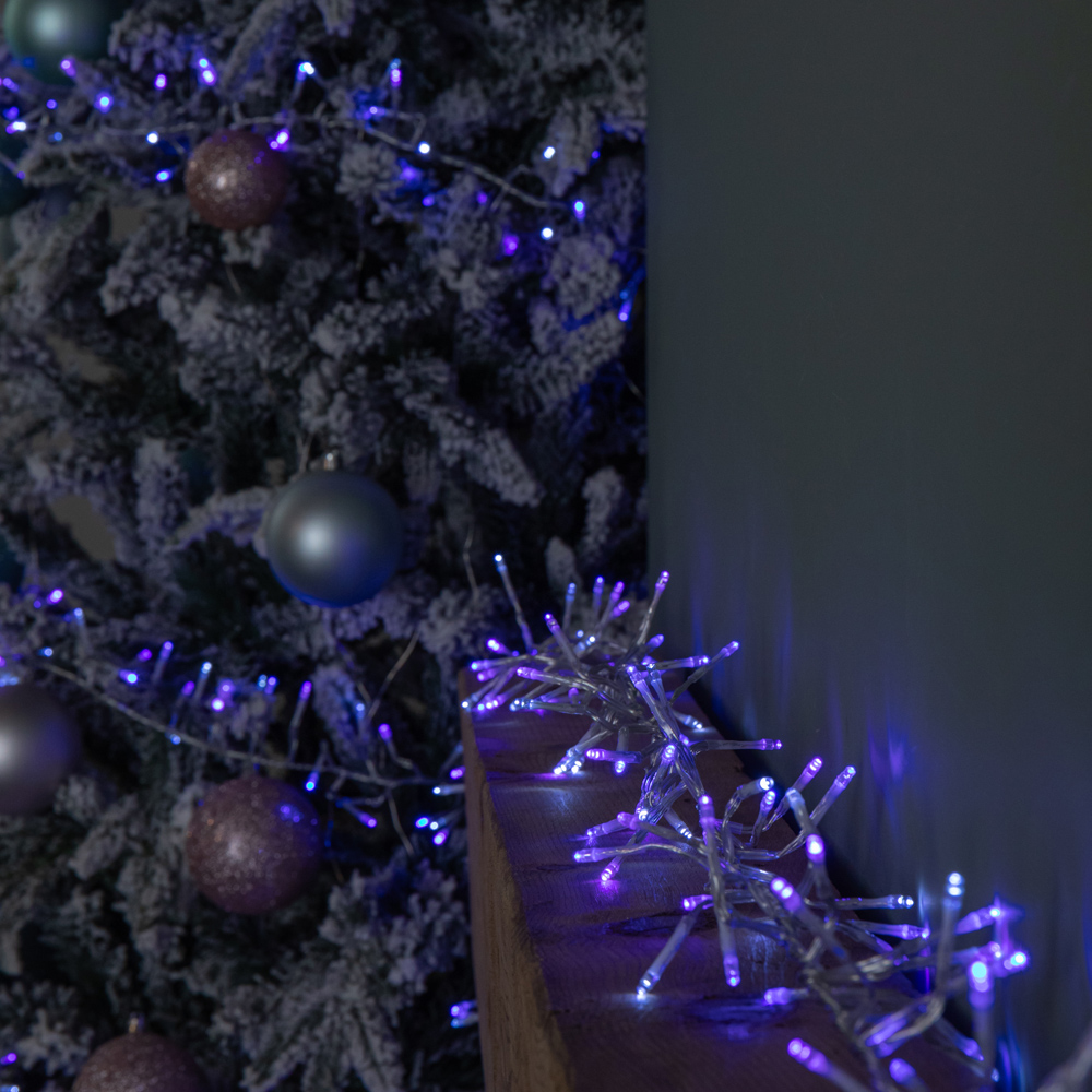 Samuel Alexander 720 Blue Purple and White LED Christmas Cluster String Light 9.3m Image 1