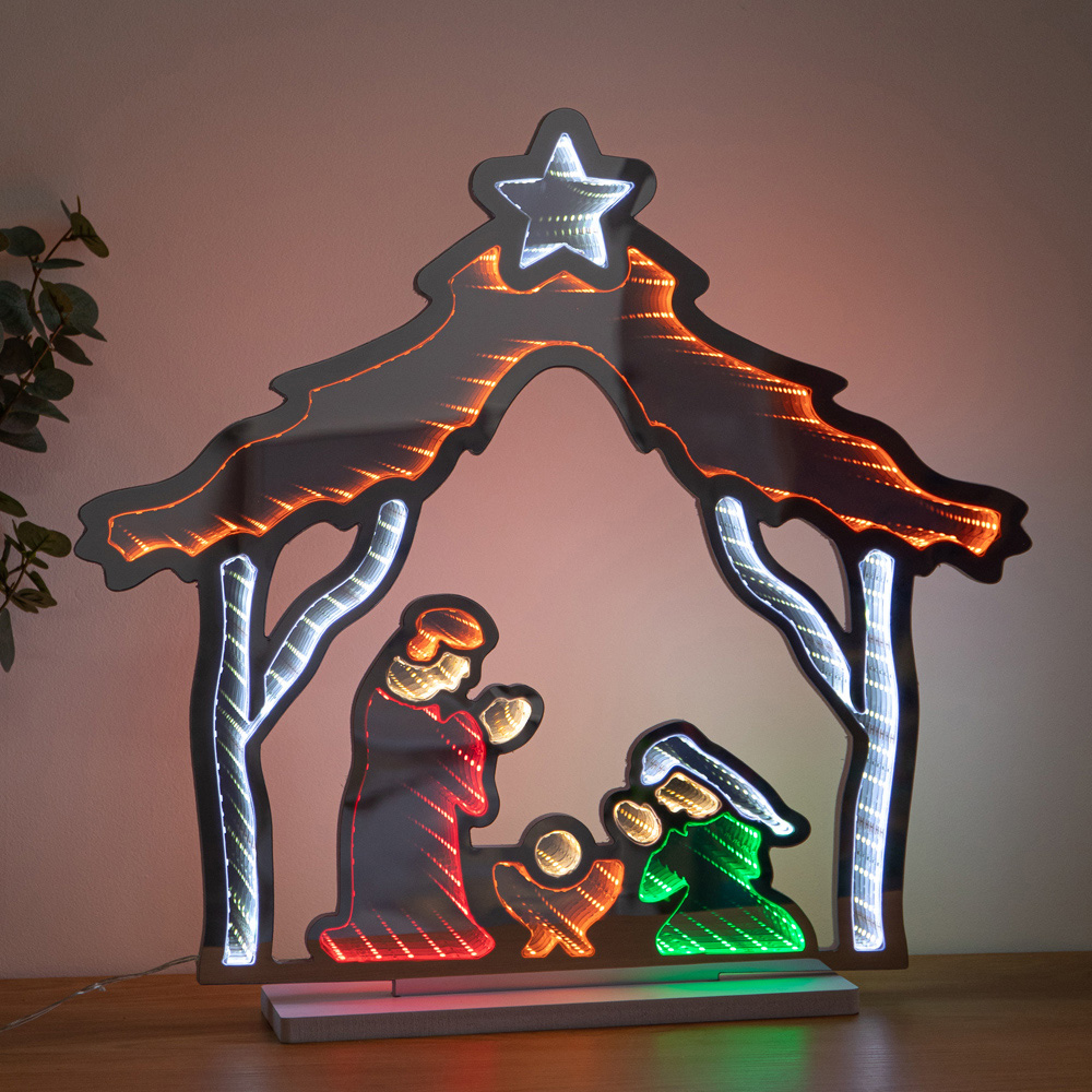 Samuel Alexander LED Light Up Nativity Scene Infinity Mirror Christmas Decoration 50cm Image 1