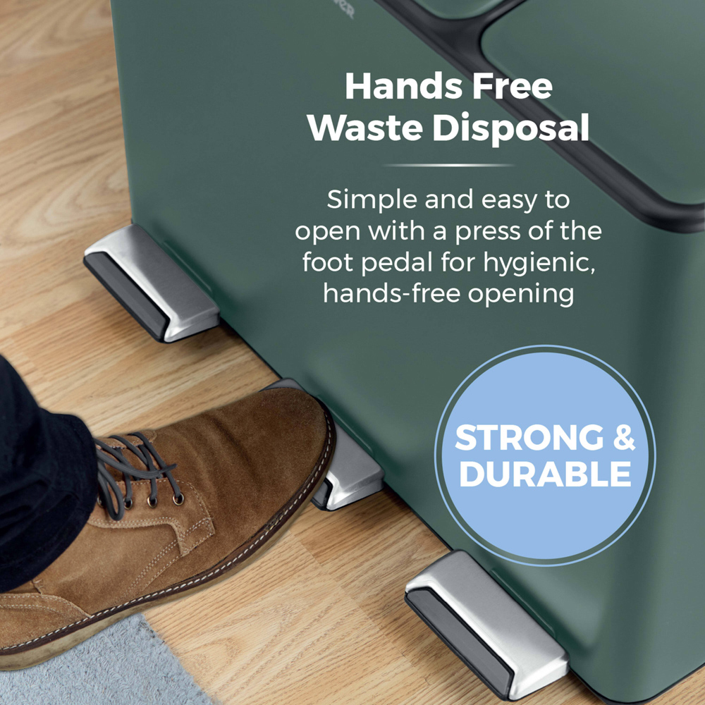 Tower Triple Recycling Green Pedal Bin 45L Image 4