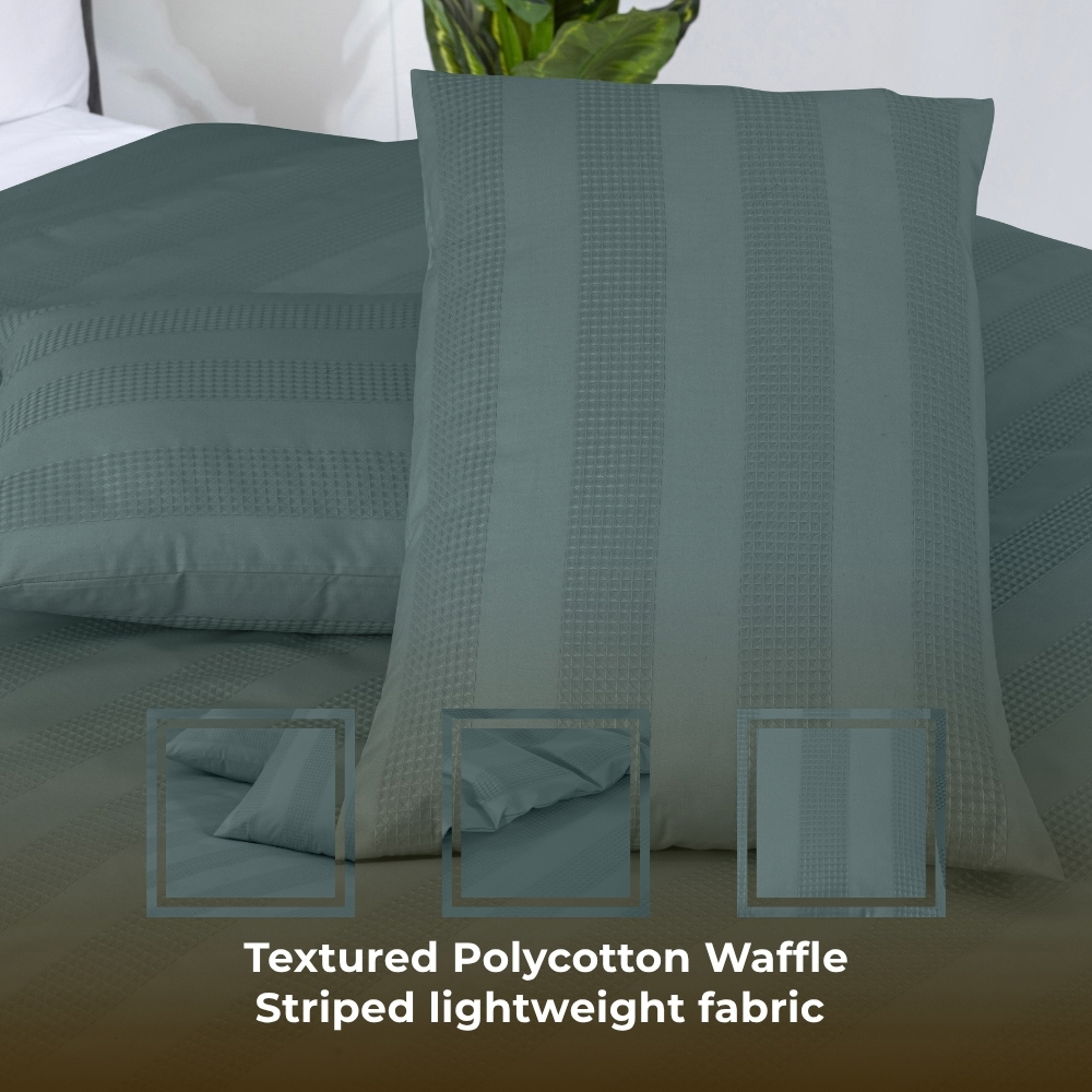 MHG Living Super King Size Marley Dobby Waffle Striped Duvet Set Image 3