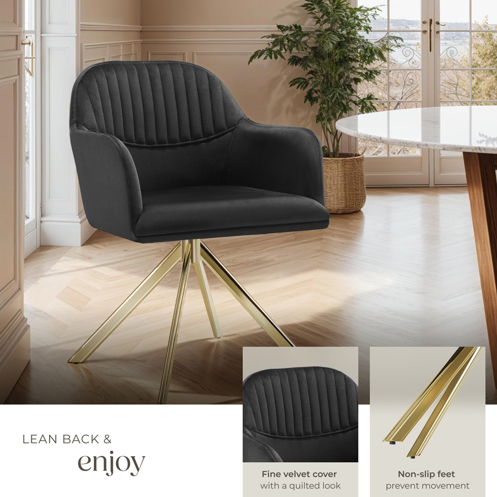 tectake Set of 4 Black and Gold Velvet Swivel Accent Armchair Image 4