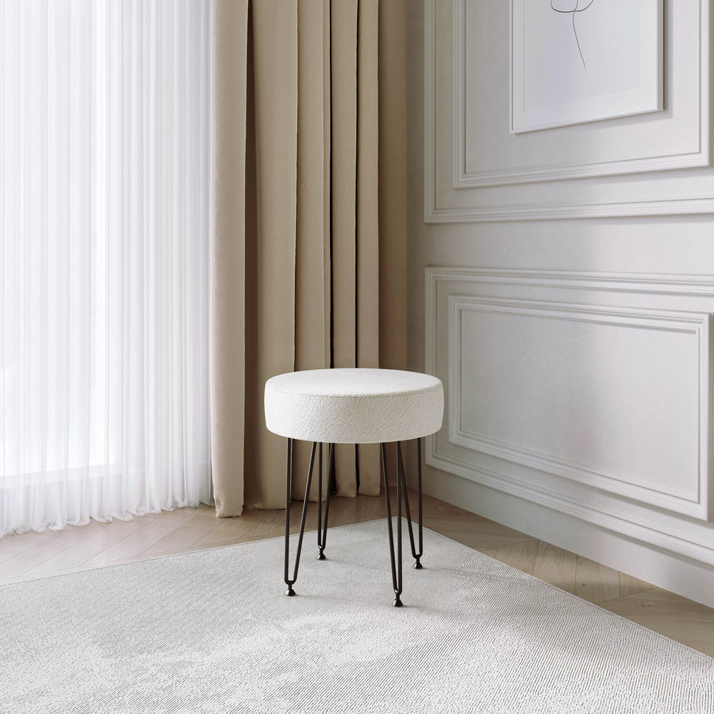 CARME Home Alaya Ivory and Black Bouclé Stool Image 6