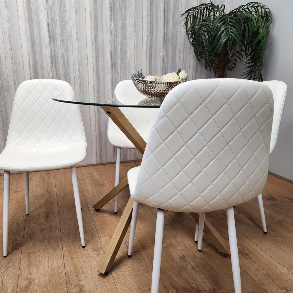 Portland Clear Glass and Leather 4 Seater Dining Set White Image 5