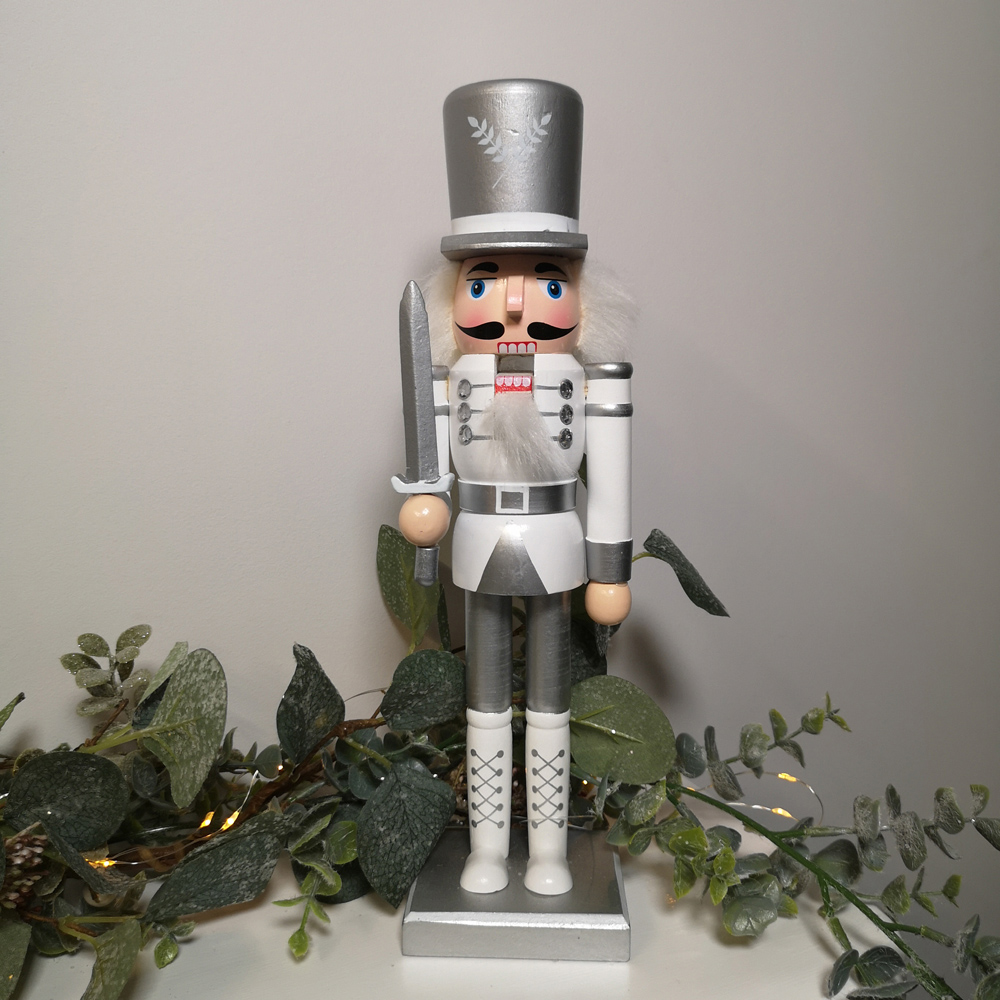 Samuel Alexander Wooden White and Silver Nutcracker Soldier Decoration Image 2