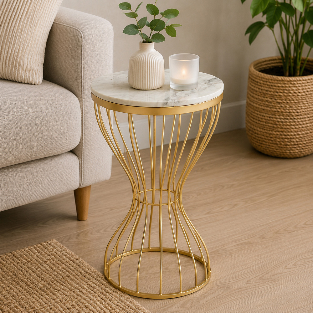 Premier Housewares Templar White Marble Top Pinched Base Coffee Table Image 2