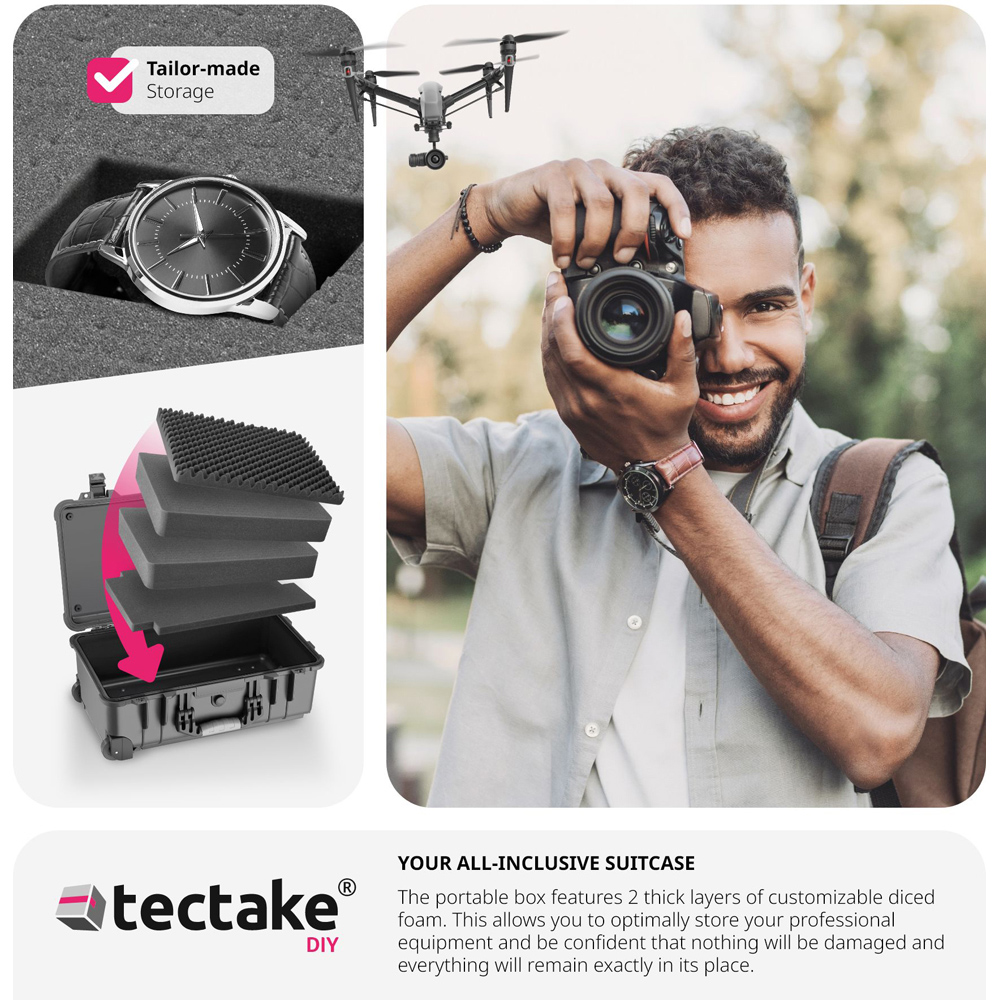 Tectake Black Hard Shell Waterproof Camera Case 56 x 34.5cm Image 7