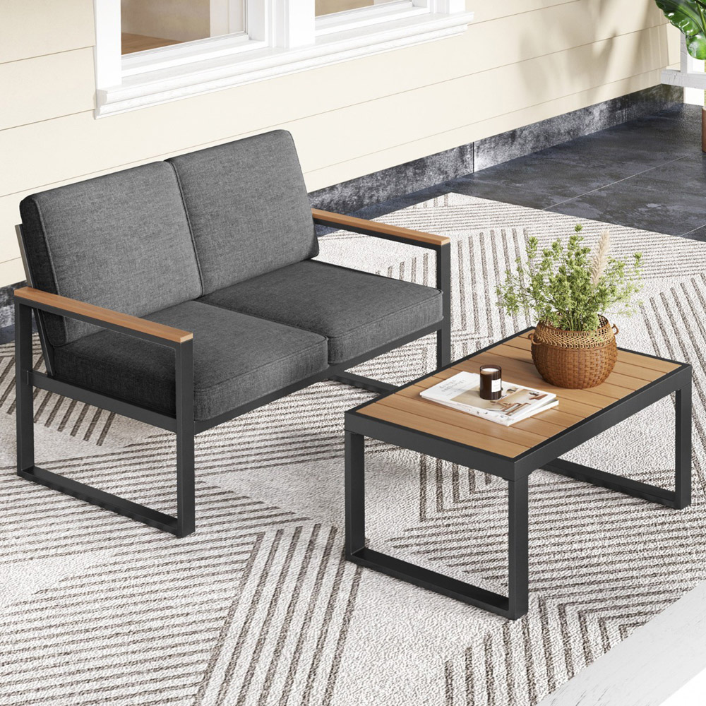Costway 2 Seater Patio Aluminium Furniture Set Grey Image 4