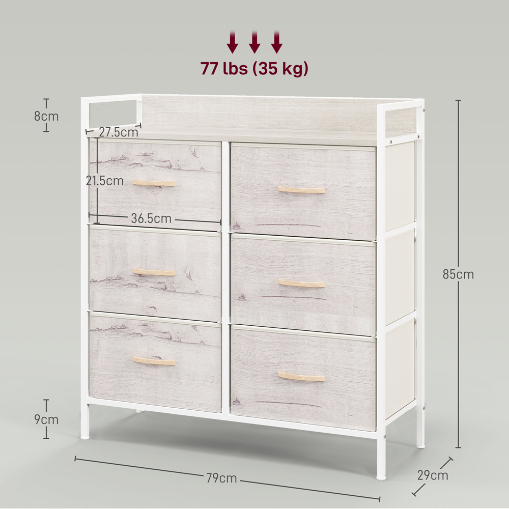 HOMCOM 6 Drawer Natural Bedroom Chest of Drawers Image 9
