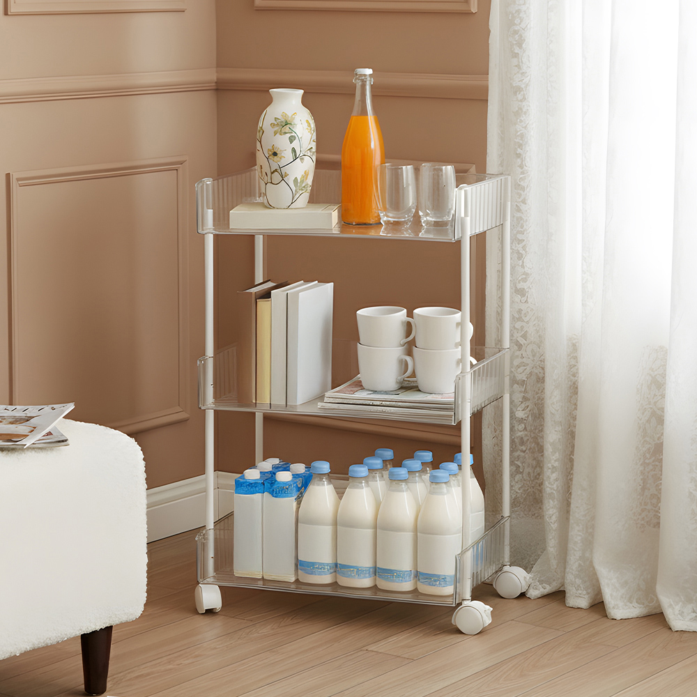 Living and Home 3 Shelf Clear Rolling Storage Cart Image 7