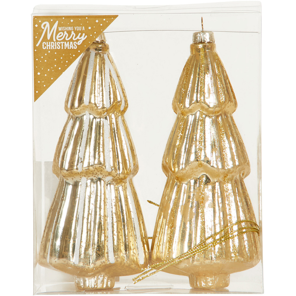 Set of 2 Hanging Tree Decorations - Gold Image 1