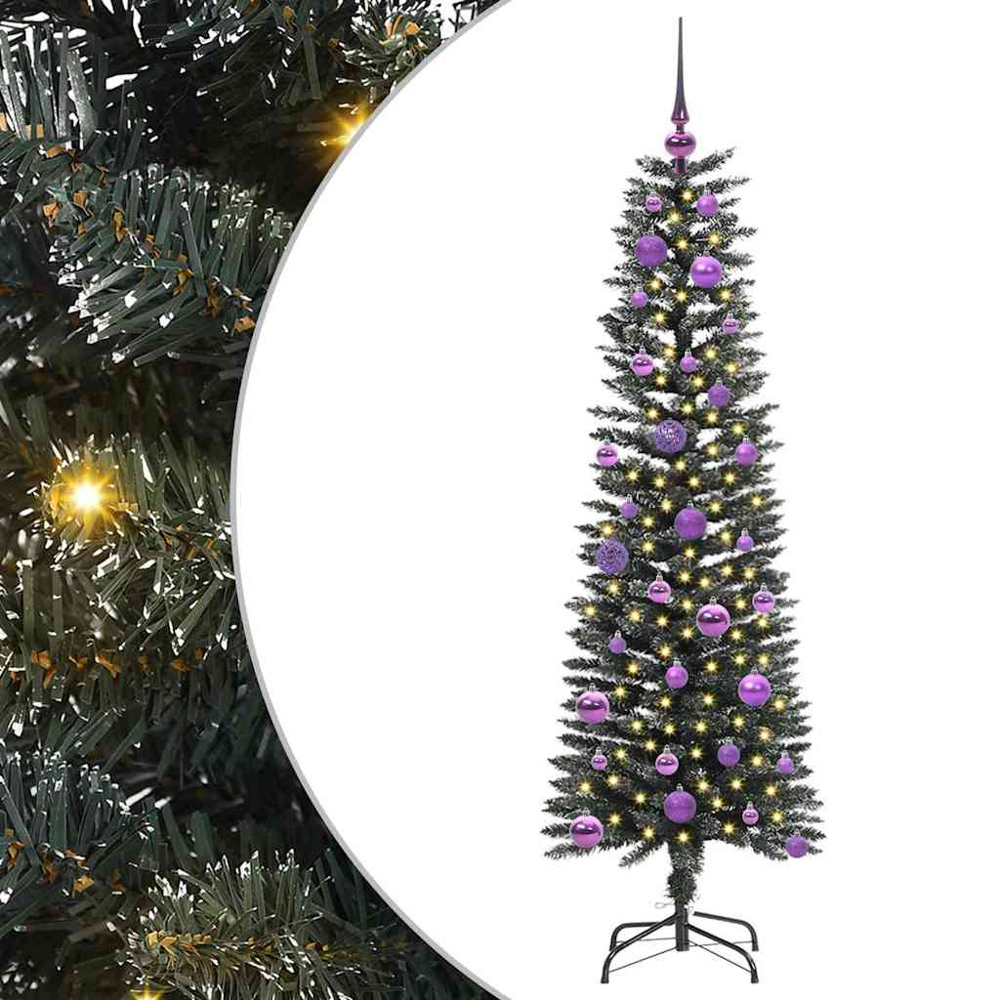 vidaXL Pre-Lit Lilac Baubles Green Artificial Christmas Tree 5ft Image 2