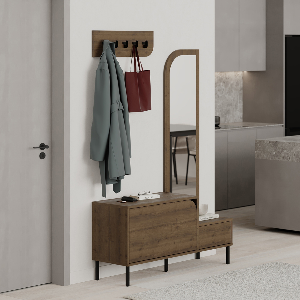 Decortie Mila 2 Door Dark Oak Effect Mirror Coat Stand and Shoe Cabinet Image 5