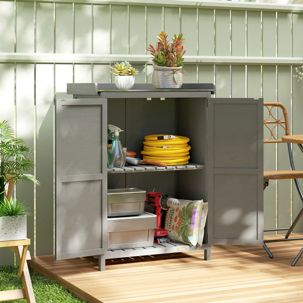 Outsunny 2.3 x 1.2ft 2 Door Grey Wooden Garden Shed Image 8